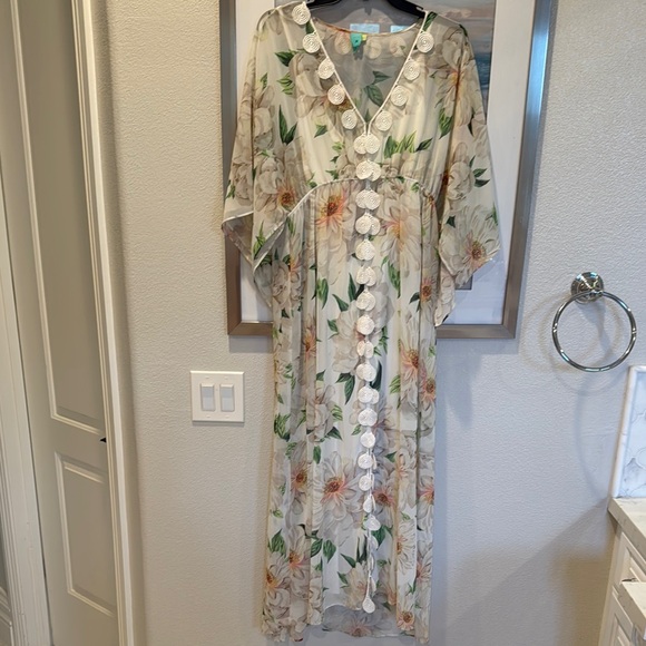 Anthropologie Dresses & Skirts - Anthropologie Cream and Green Dolman Sleeve Maxi Dress